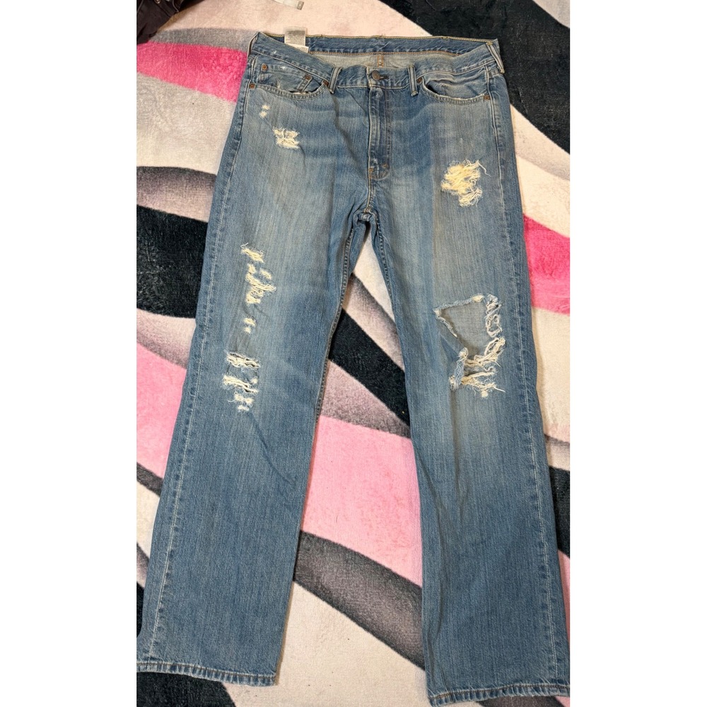 Levis 514 Straight Fit Distressed Jeans Mens 38x32 Medium Wash Denim 00514-0728